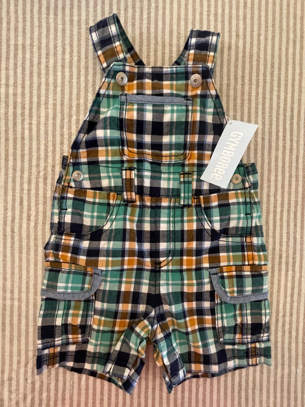 Gymboree Plaid Romper in Teal, Navy & Mustard
